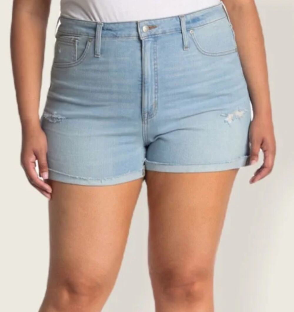 MADEWELL High Rise Denim Rolled Hem Shorts Size 37 Blue Ainger Stretch M6236 NWT